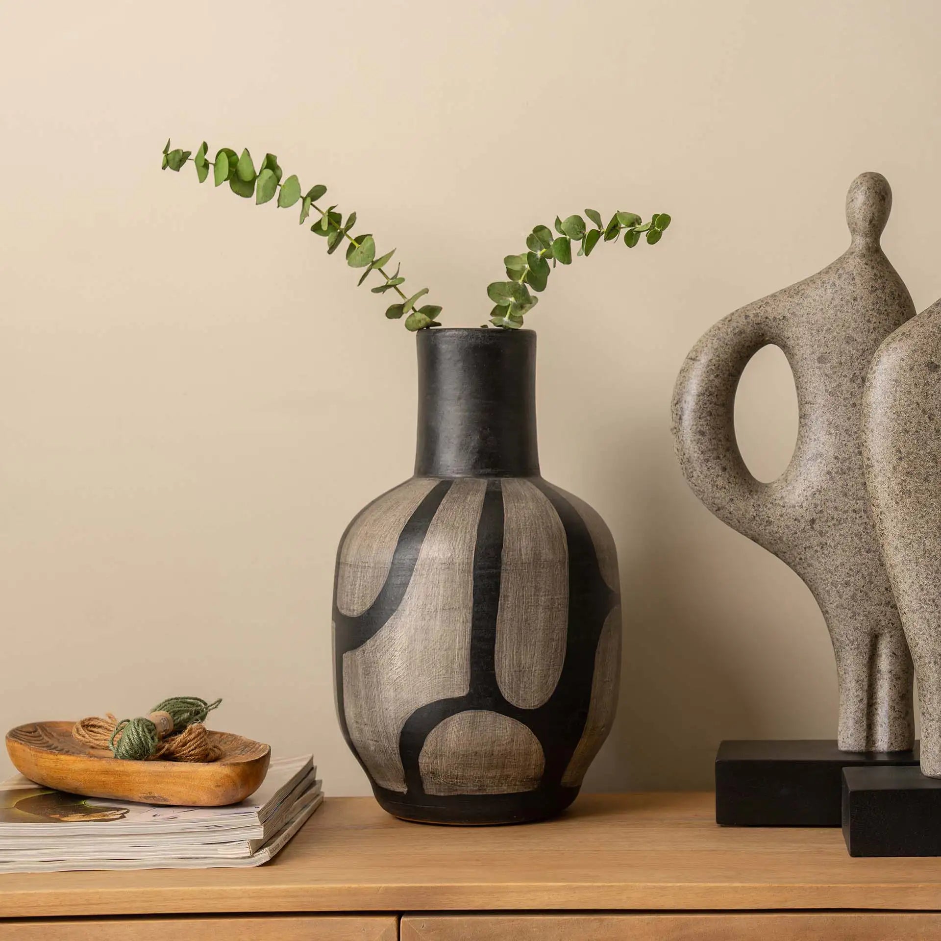 Sculptural Black Vase Statue